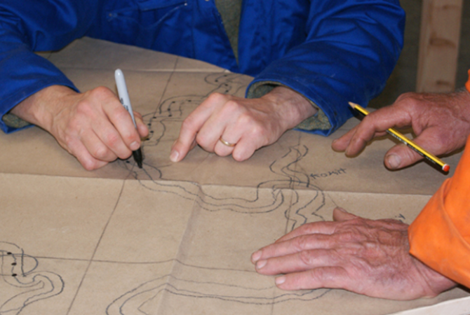 Desenhos dos rios Bogie e Don, próximos à Scottish Sculpture Workshop