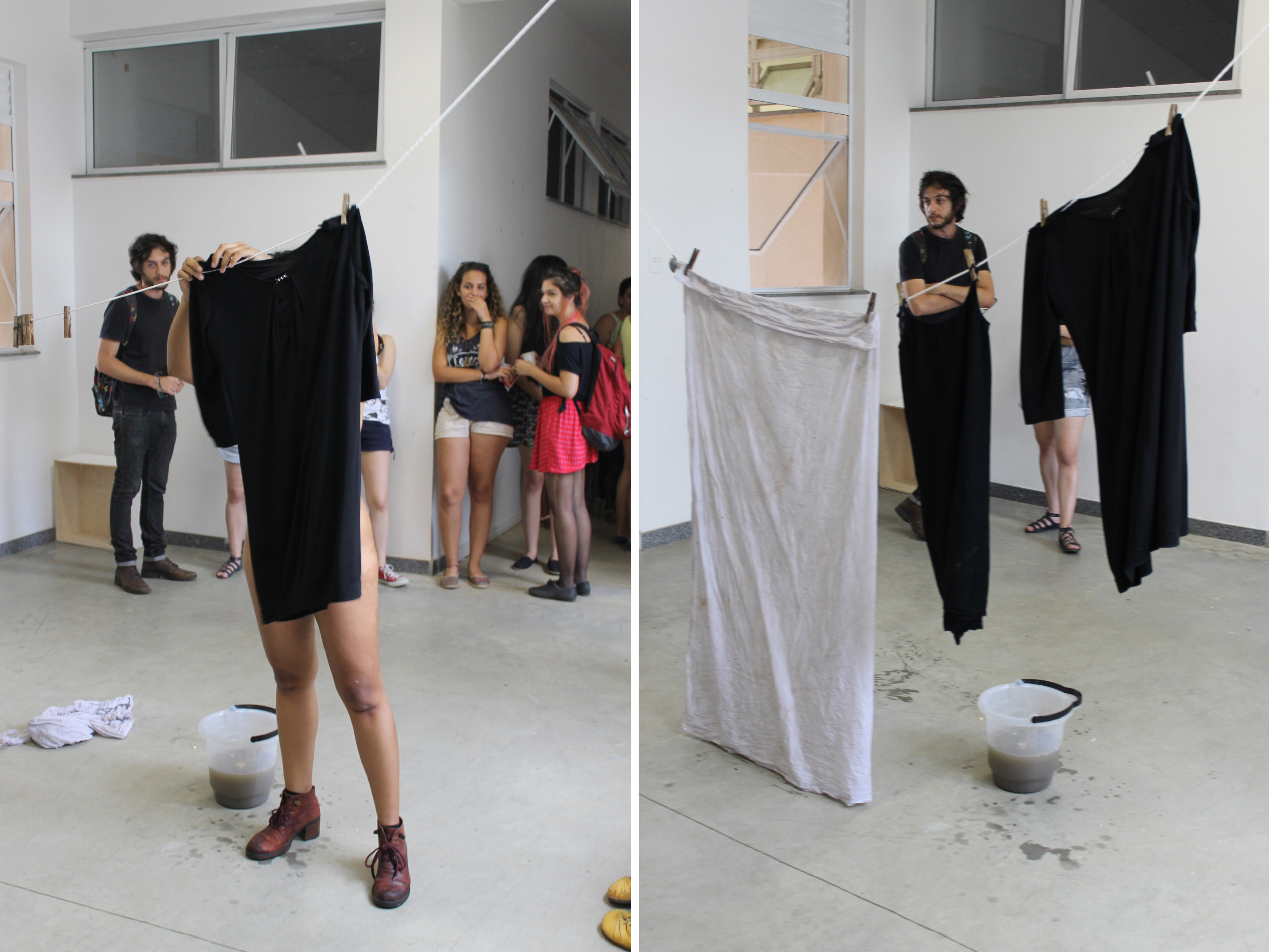 Fig 5. Millena Lizia. <I>Empregada para um cubo branco</I>. Serie <I>áreadeserviço</i>. Performance, 2014. Photo: Rodrigo Munhoz