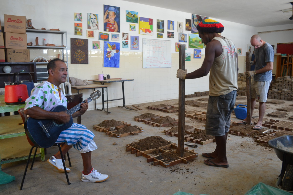 Daniel Murgel. Photos in the atelier/studio during the process of the fabrication of the adobe bricks for the site specific piece <I>Como fazer as paredes da minha casa</I> [How to Make the Walls of My House]. Artistic residency on the occasion of the exhibition Play curated by Marta Mestre and Fernanda Pequeno, mBrac, 2013.