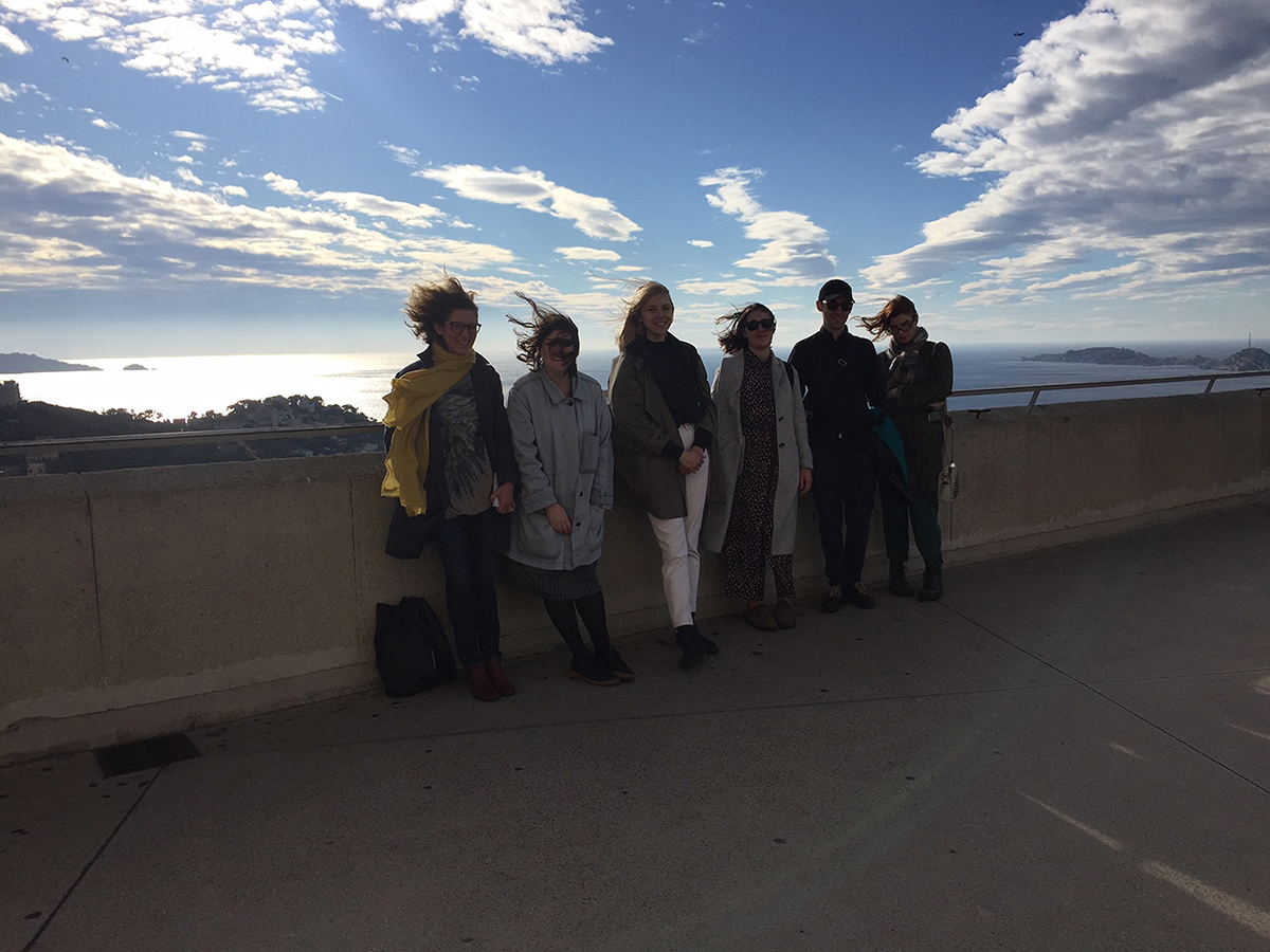 Satellites Program 2018 participants at Notre Dame de la Garde with curator Camille Videcoq, Marseille, 2017.